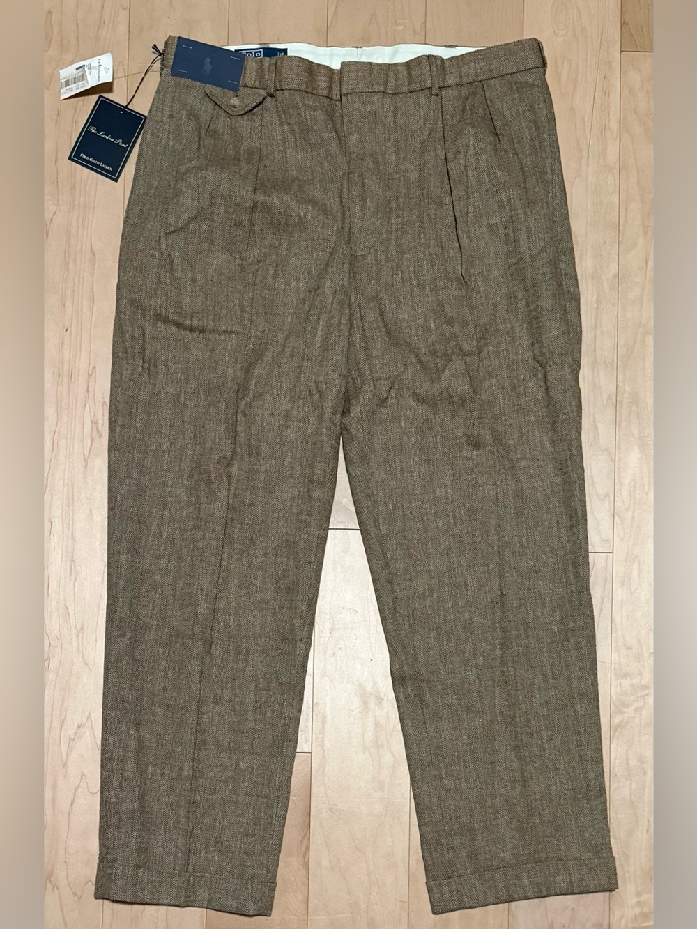 NWT NOS Polo Ralph Lauren Linen Blend Herringbone Dress Pants Brown Men’s 40x30*